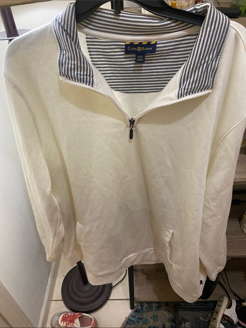 Club Room Cream Half-Zip Sweater with Striped Collar
